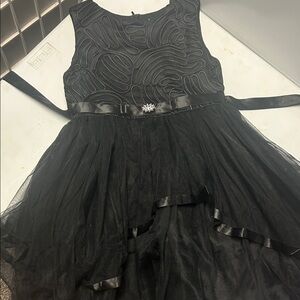 Girls Black Tulle Formal Dress with Satin Ribbon